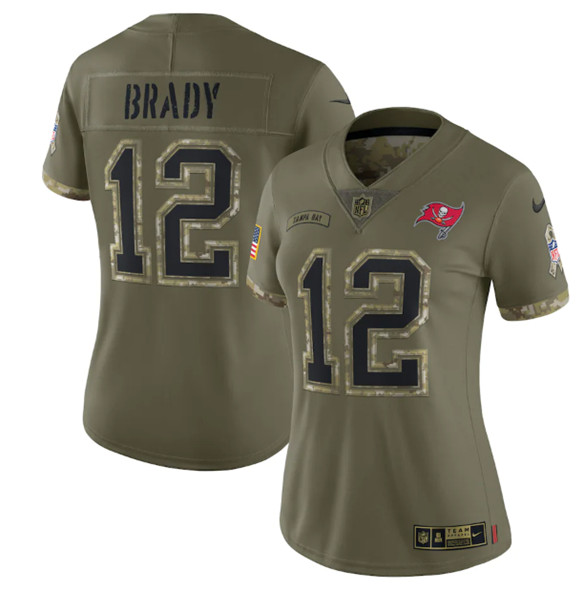 Women's Tampa Bay Buccaneers #12 Tom Brady 2022 Olive Salute To Service Limited Stitched Jersey(Run Small)